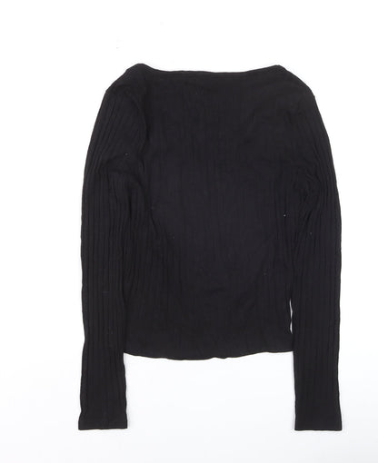 New Look Women's Black Long Sleeve V-Neck Slim Fit Jersey Top Size 12