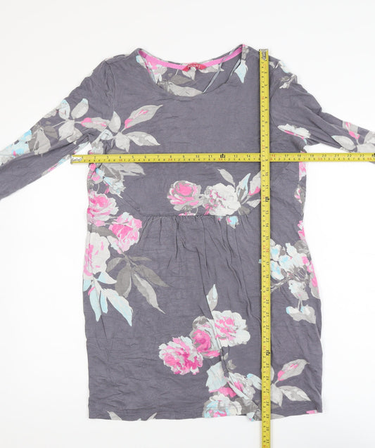 Joules Women's Grey Floral Tunic Top Size 12 Long Sleeve Viscose Blend