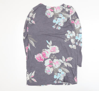 Joules Women's Grey Floral Tunic Top Size 12 Long Sleeve Viscose Blend
