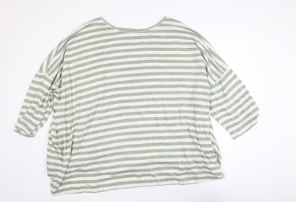 Capsule Women’s Green White Striped 3/4 Sleeve Jersey Top Size 32/34