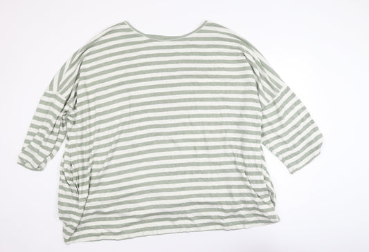 Capsule Women’s Green White Striped 3/4 Sleeve Jersey Top Size 32/34