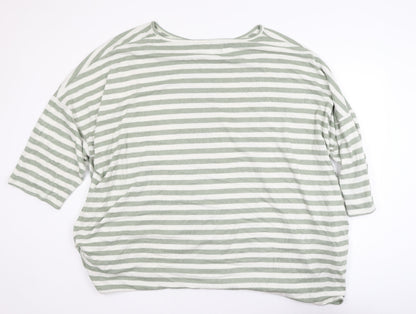 Capsule Women’s Green White Striped 3/4 Sleeve Jersey Top Size 32/34