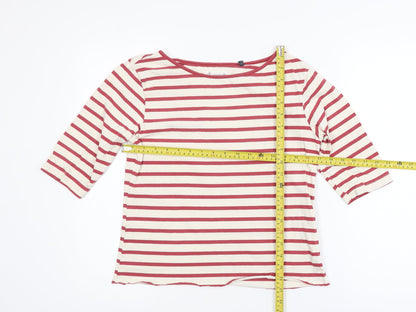 Seasalt Women Red Striped 3/4 Sleeve Cotton Boat Neck T-Shirt Size 10