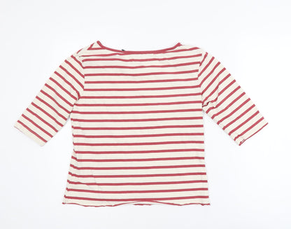 Seasalt Women Red Striped 3/4 Sleeve Cotton Boat Neck T-Shirt Size 10