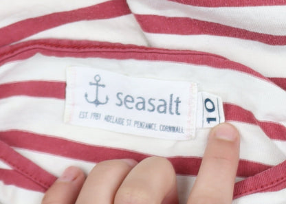 Seasalt Women Red Striped 3/4 Sleeve Cotton Boat Neck T-Shirt Size 10