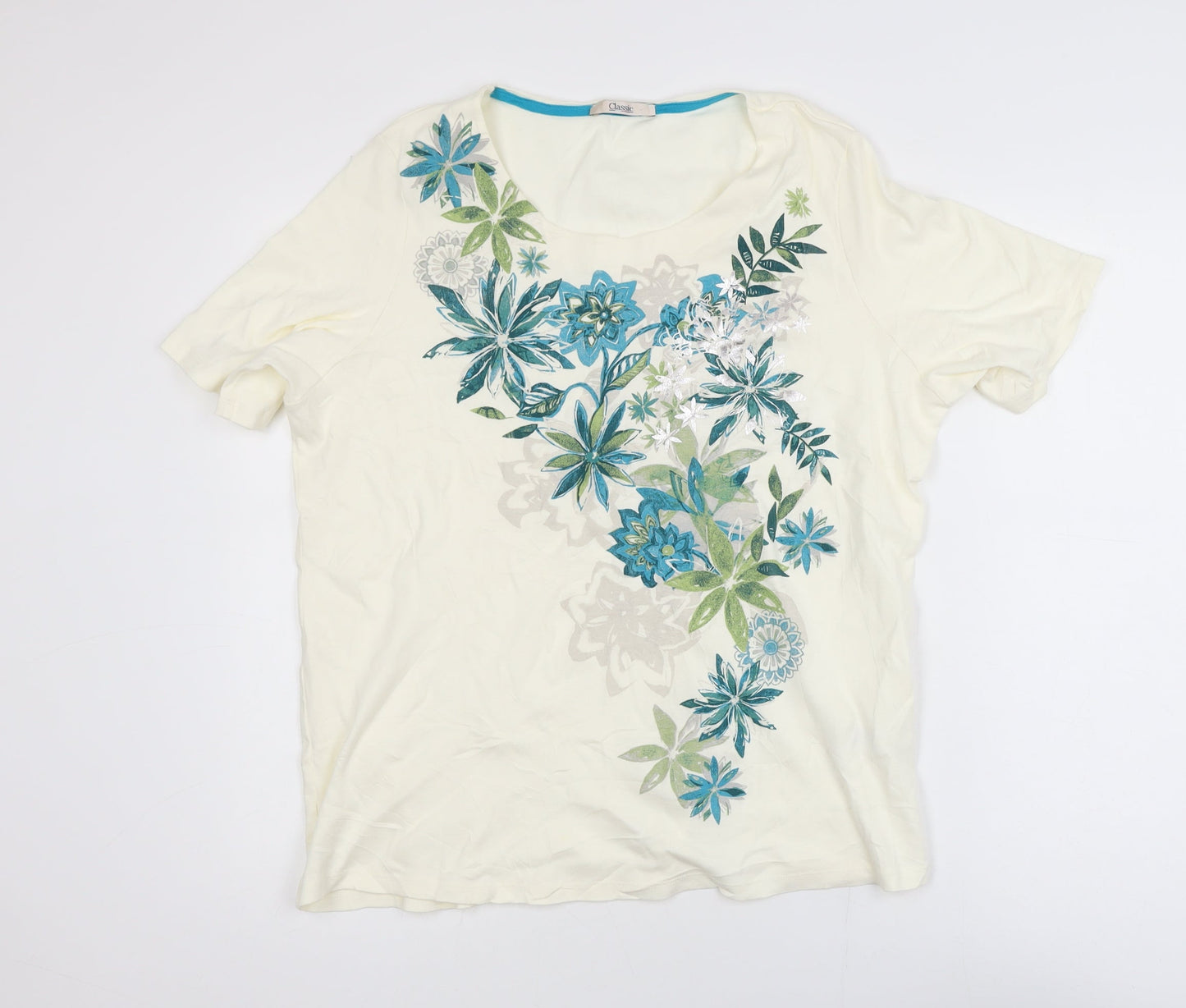 Marks and Spencer Women's Ivory Floral Cotton T-Shirt UK 18