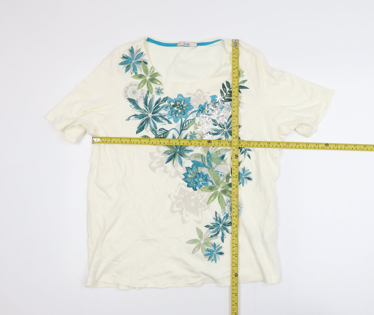 Marks and Spencer Women's Ivory Floral Cotton T-Shirt UK 18