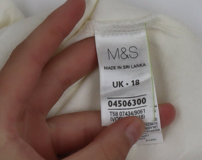 Marks and Spencer Women's Ivory Floral Cotton T-Shirt UK 18