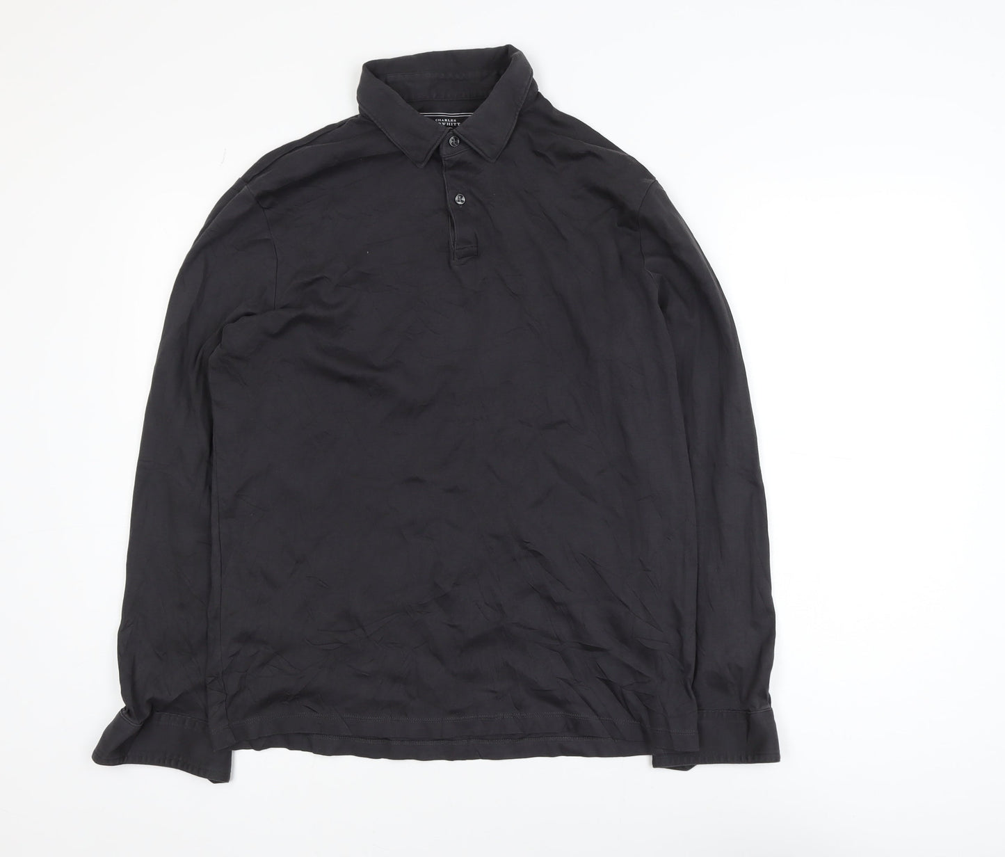 Charles Tyrwhitt Men's Black Long Sleeve Cotton Polo Shirt Medium