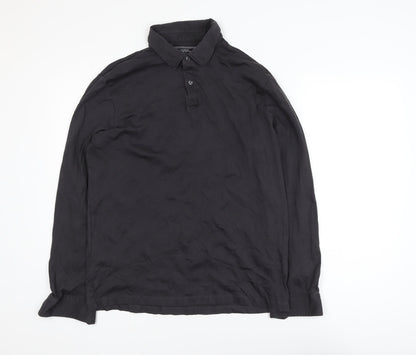 Charles Tyrwhitt Men's Black Long Sleeve Cotton Polo Shirt Medium