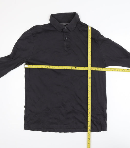 Charles Tyrwhitt Men's Black Long Sleeve Cotton Polo Shirt Medium