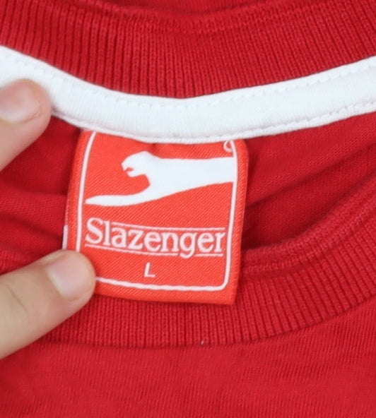 Slazenger Men's Red Crew Neck Cotton Short Sleeve T-Shirt Size L