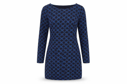 Boden Women's Blue Geometric Shift Dress Size 8 Long Sleeve