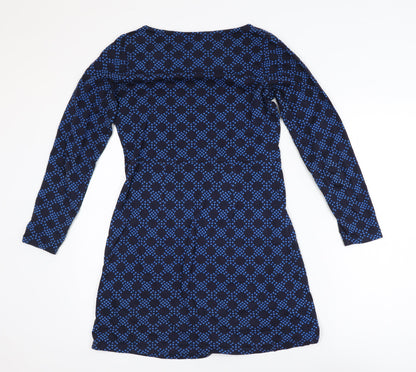 Boden Women's Blue Geometric Shift Dress Size 8 Long Sleeve