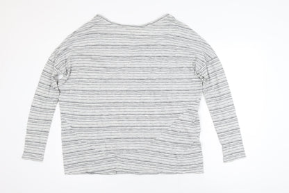 Peruvian Connection Women’s Grey Striped Embroidered Cotton Long Sleeve Top M