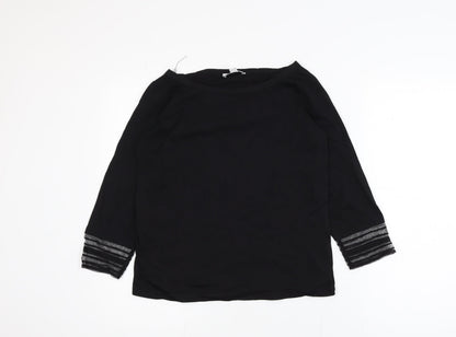 The White Company Women's Black 3/4 Sleeve Modal Cotton Blouse UK 8