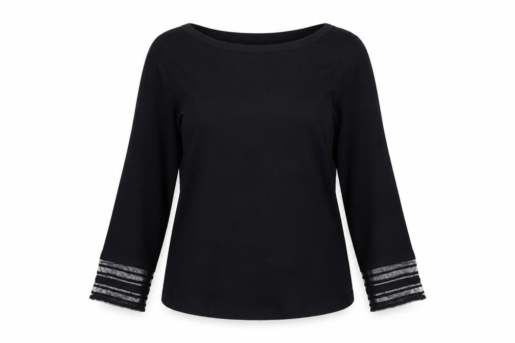 The White Company Women's Black 3/4 Sleeve Modal Cotton Blouse UK 8