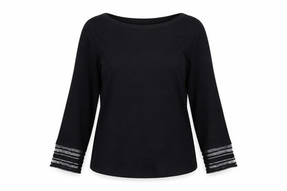The White Company Women's Black 3/4 Sleeve Modal Cotton Blouse UK 8