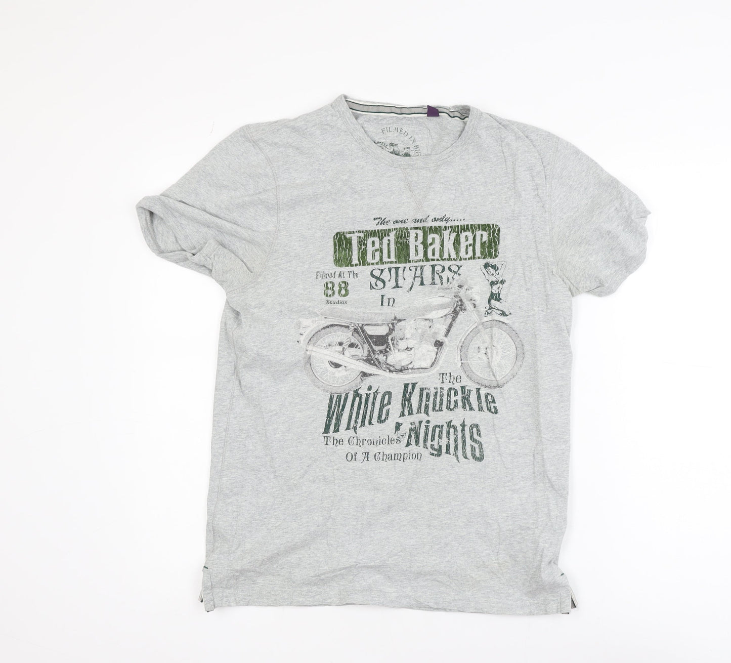 Ted Baker Men's Grey Graphic Motorcycle Print Cotton T-Shirt Size M