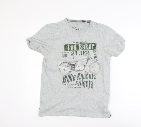 Ted Baker Men's Grey Graphic Motorcycle Print Cotton T-Shirt Size M