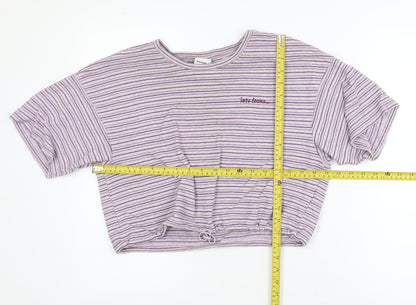 iets frans Womens Purple Striped Cropped T-Shirt Size M