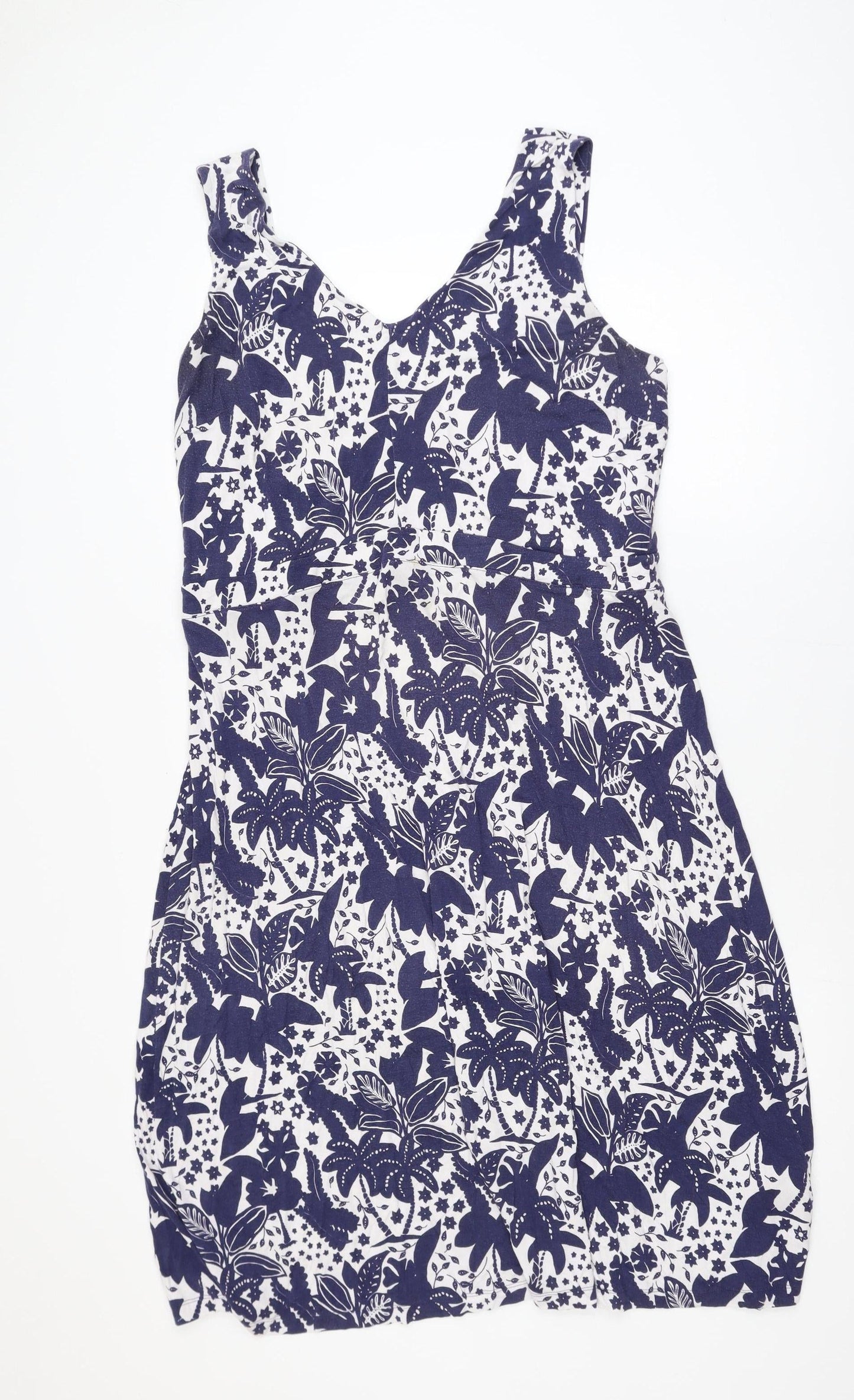 White Stuff Women's Blue Floral Sleeveless Viscose Dress Size 16