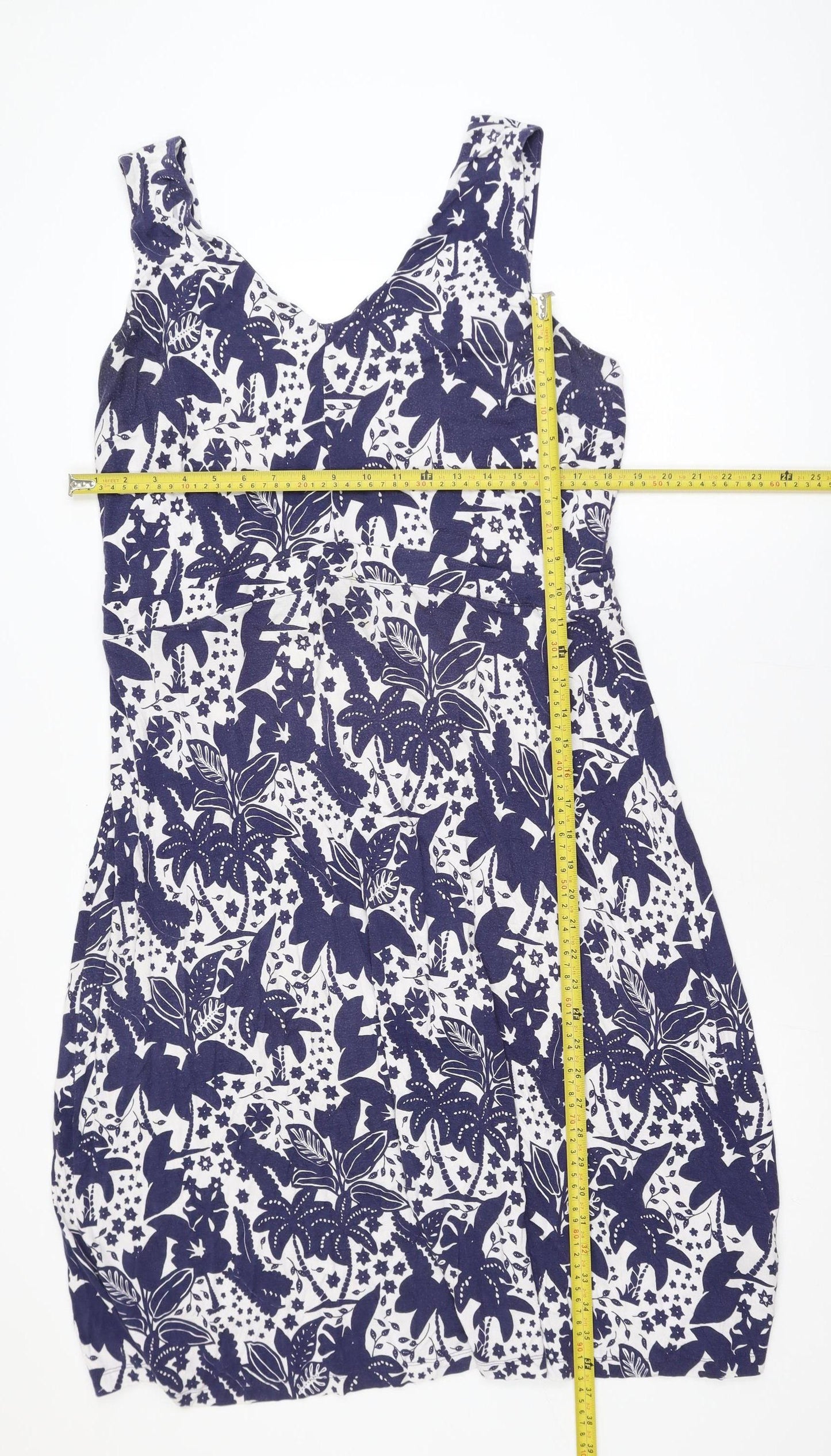 White Stuff Women's Blue Floral Sleeveless Viscose Dress Size 16
