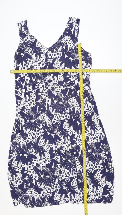 White Stuff Women's Blue Floral Sleeveless Viscose Dress Size 16