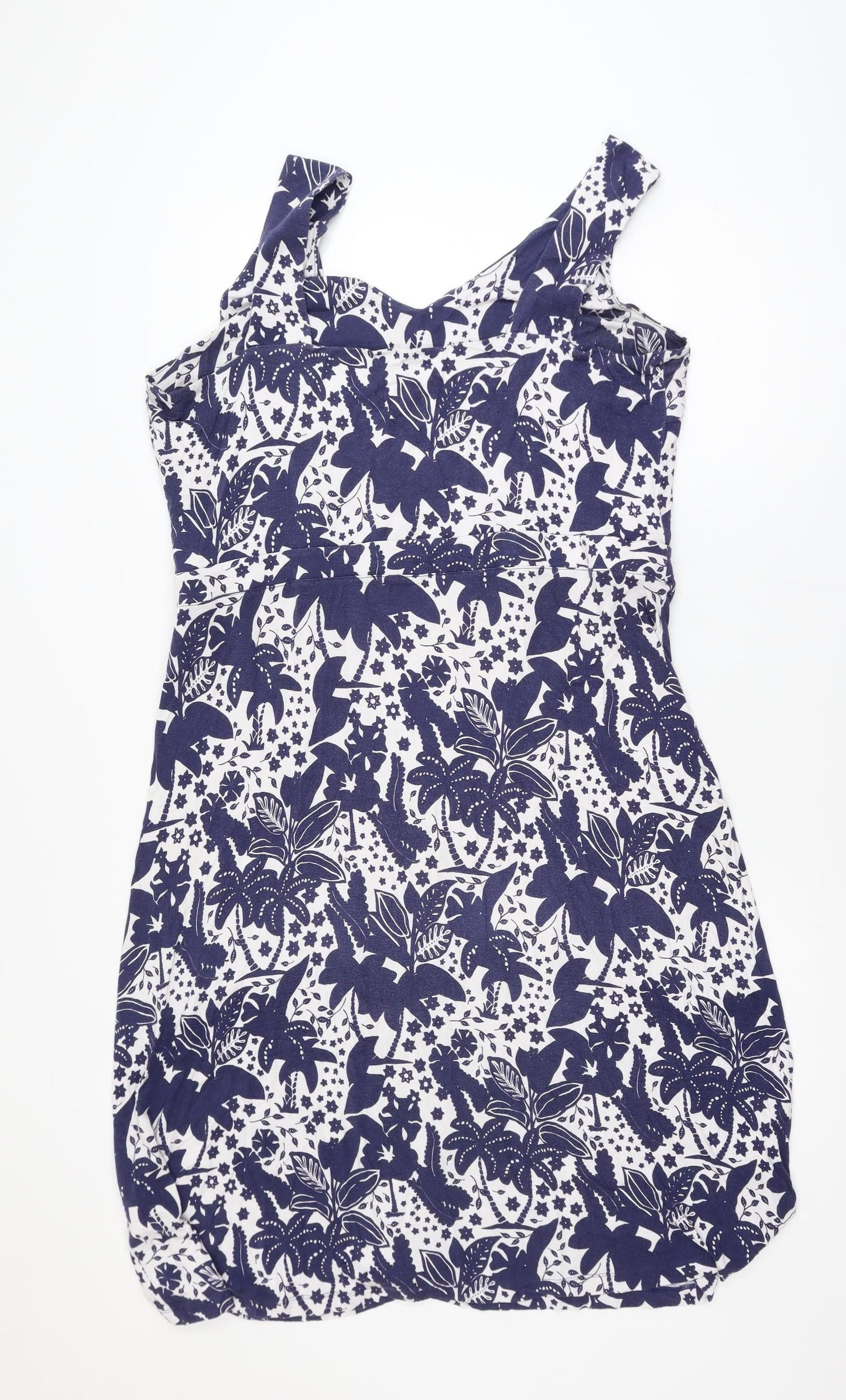 White Stuff Women's Blue Floral Sleeveless Viscose Dress Size 16