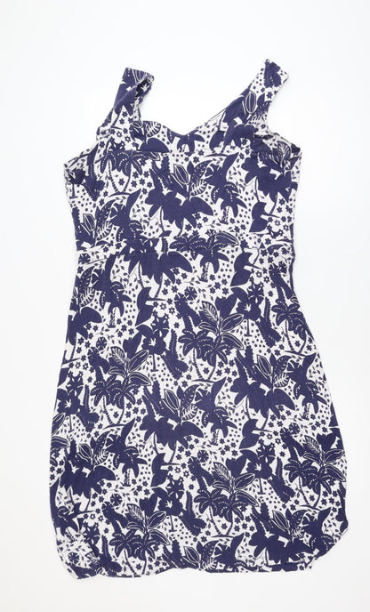 White Stuff Women's Blue Floral Sleeveless Viscose Dress Size 16