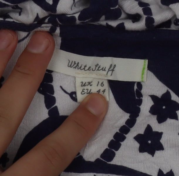 White Stuff Women's Blue Floral Sleeveless Viscose Dress Size 16