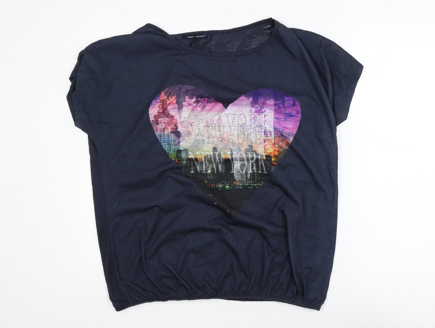 Next Womens Blue New York Heart Graphic T-Shirt Size 16 Polyester