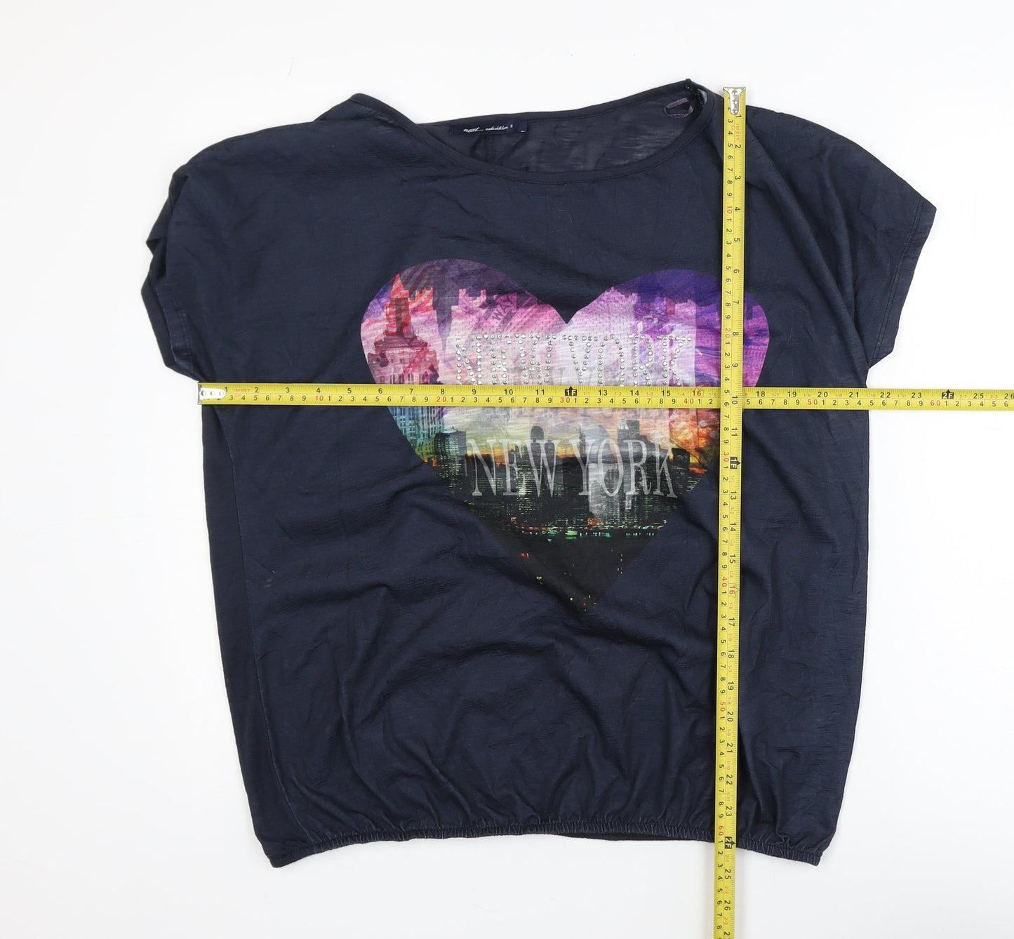Next Womens Blue New York Heart Graphic T-Shirt Size 16 Polyester