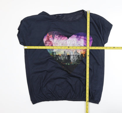Next Womens Blue New York Heart Graphic T-Shirt Size 16 Polyester