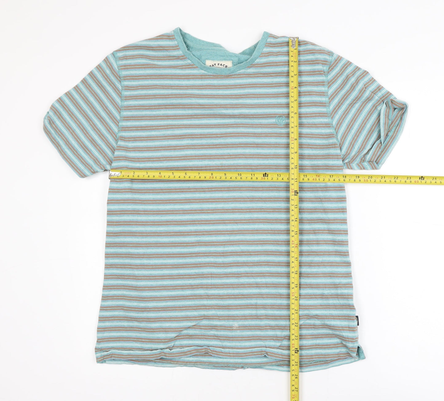 Fat Face Mens Blue Striped Cotton Crew Neck T-Shirt Size L Regular
