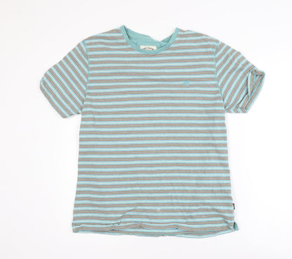Fat Face Mens Blue Striped Cotton Crew Neck T-Shirt Size L Regular