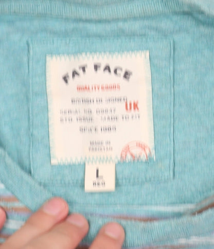Fat Face Mens Blue Striped Cotton Crew Neck T-Shirt Size L Regular