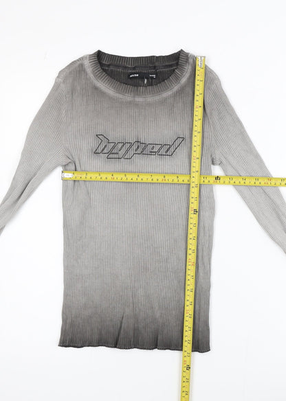 House Womens Grey Slim Fit Long Sleeve Ribbed T-Shirt Size 10