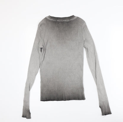 House Womens Grey Slim Fit Long Sleeve Ribbed T-Shirt Size 10