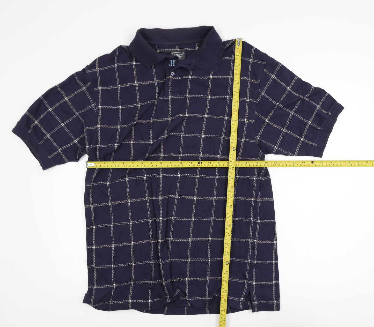 Haggar Golf Men’s Blue Check Cotton Polo Shirt Size M