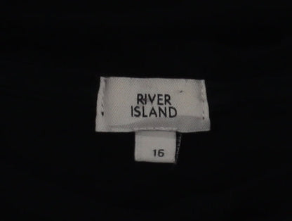 River Island Womens Black Cotton Crew Neck T-Shirt Size 16