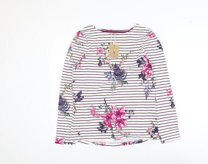 Joules Women’s Multicoloured Floral Striped Cotton Long Sleeve T-Shirt Size 8