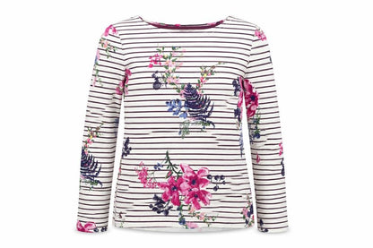 Joules Women’s Multicoloured Floral Striped Cotton Long Sleeve T-Shirt Size 8