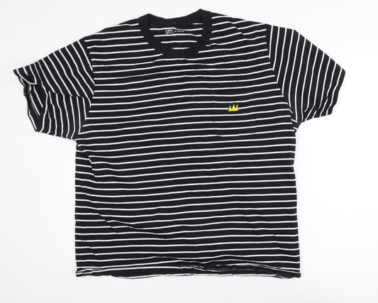 Uniqlo Men's Black Striped Art T-Shirt XL Cotton Crew Neck