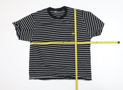 Uniqlo Men's Black Striped Art T-Shirt XL Cotton Crew Neck