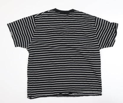 Uniqlo Men's Black Striped Art T-Shirt XL Cotton Crew Neck