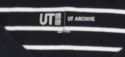 Uniqlo Men's Black Striped Art T-Shirt XL Cotton Crew Neck