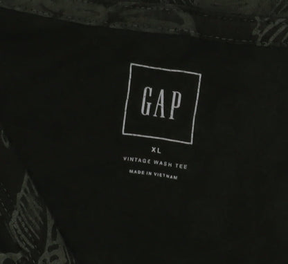 GAP Womens Green Floral V-Neck Short Sleeve T-Shirt XL