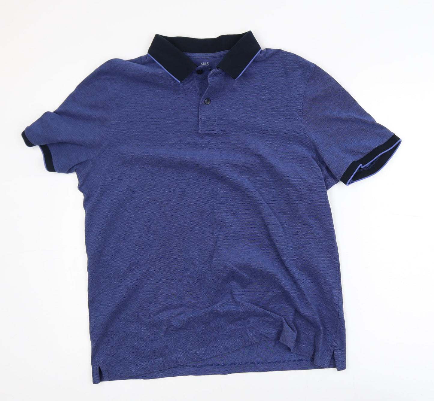 Marks and Spencer Men's Blue Cotton Polo Shirt L Regular Fit