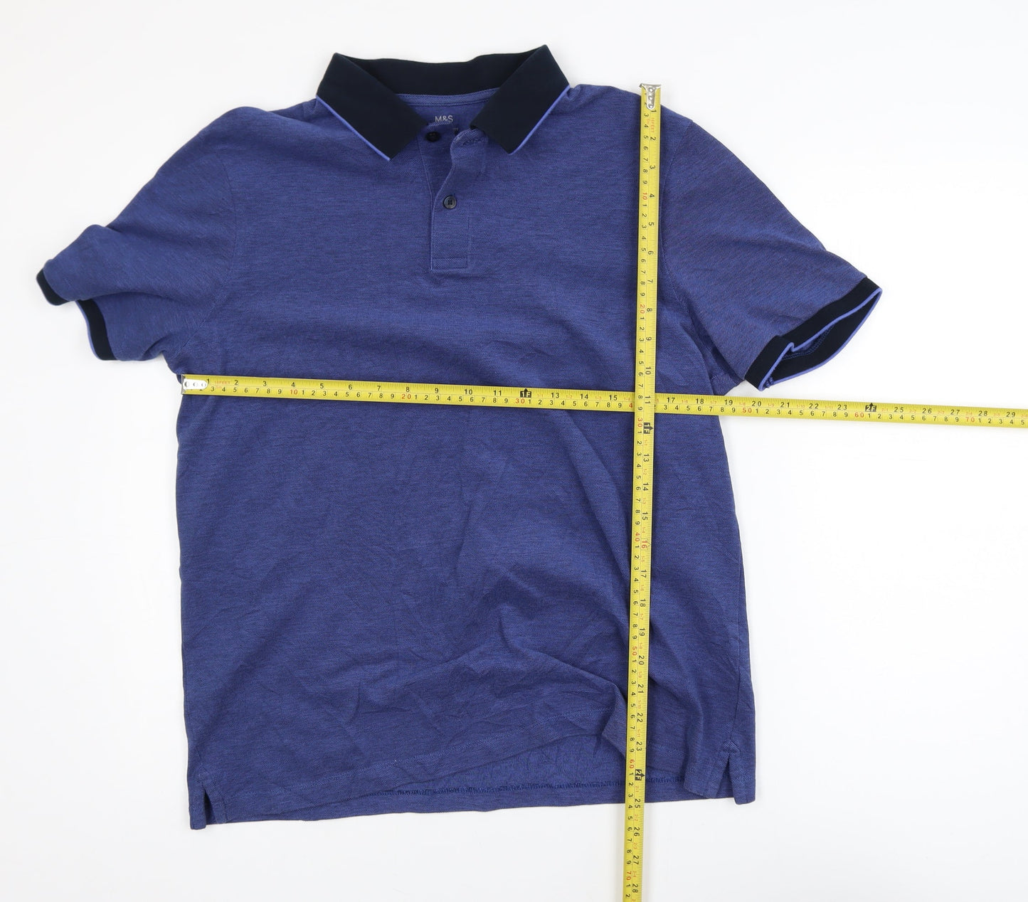 Marks and Spencer Men's Blue Cotton Polo Shirt L Regular Fit